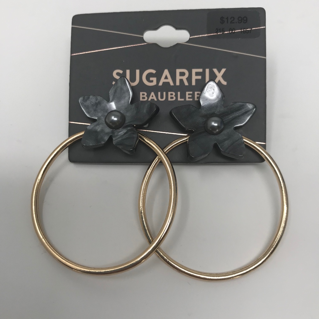 Sugarfix By Baublebar Front Facing Gold Tone Hoop Earrings Gray Flowers 10$